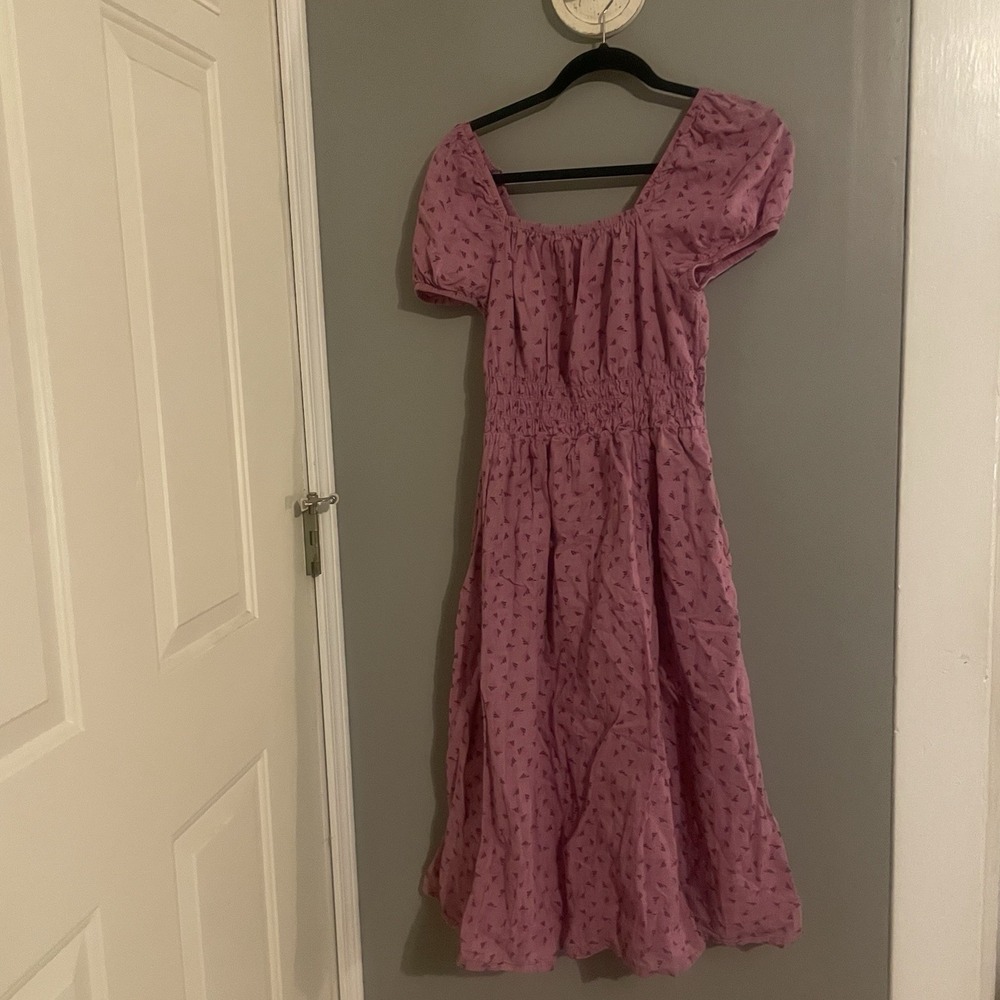 Melrose and Market Midi Dress Womens Medium Purple Floral Smocked Boho
